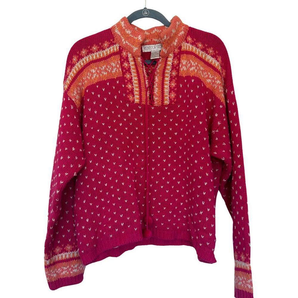 Vintage Rebecca Stone Chunky Knit Sweater Pink Orange Size XL